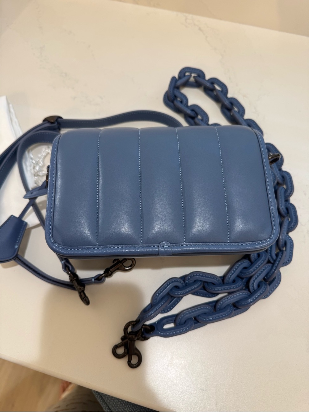 Coach Quilted Dusty Blue Mini Crossbody with 2 straps - Picture 7 of 8